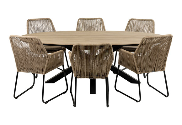 7-delige tuinset | 6 Mona tuinstoelen (Sand) | 220cm ovale Cyprus tuintafel (Wood)