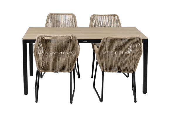 5-delige tuinset | 4 Mona tuinstoelen (Sand) | 160cm Cyprus tuintafel (Wood)