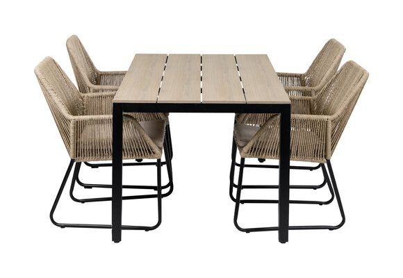 5-delige tuinset | 4 Mona tuinstoelen (Sand) | 160cm Cyprus tuintafel (Wood)