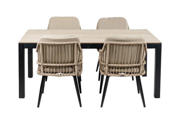 5-delige tuinset | 4 Isabel stoelen (Sand) | 180cm Cyprus tuintafel (Wood)