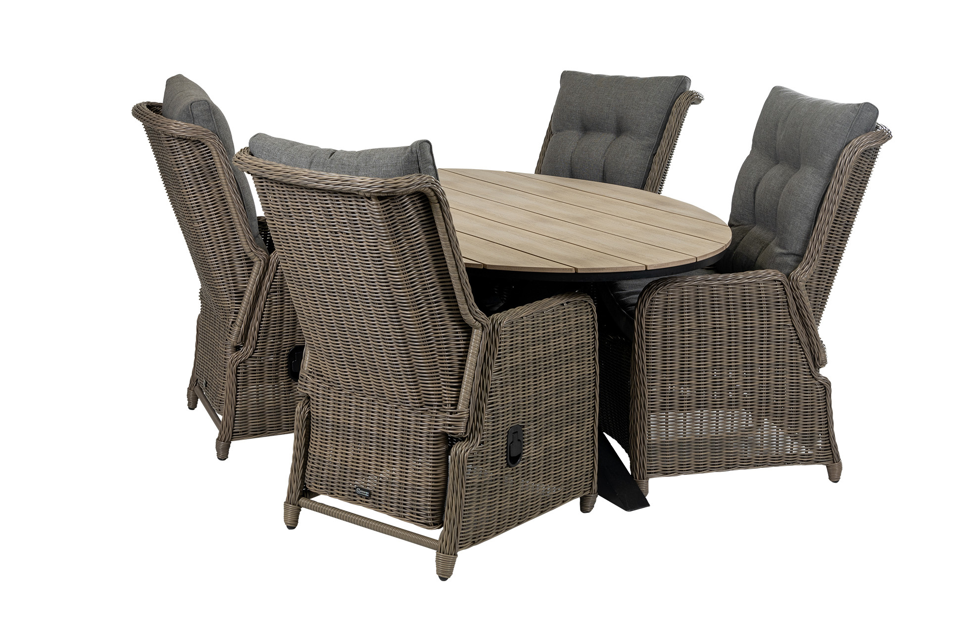 4 Seizoenen Tuinmeubelen 5-delige tuinset | 4 Dublin verstelbare stoelen (SW) | 180cm ovale Cyprus tuintafel (Wood)