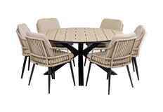 7-delige ronde tuinset | 6 Isabel tuinstoelen | ø150cm Cyprus tuintafel