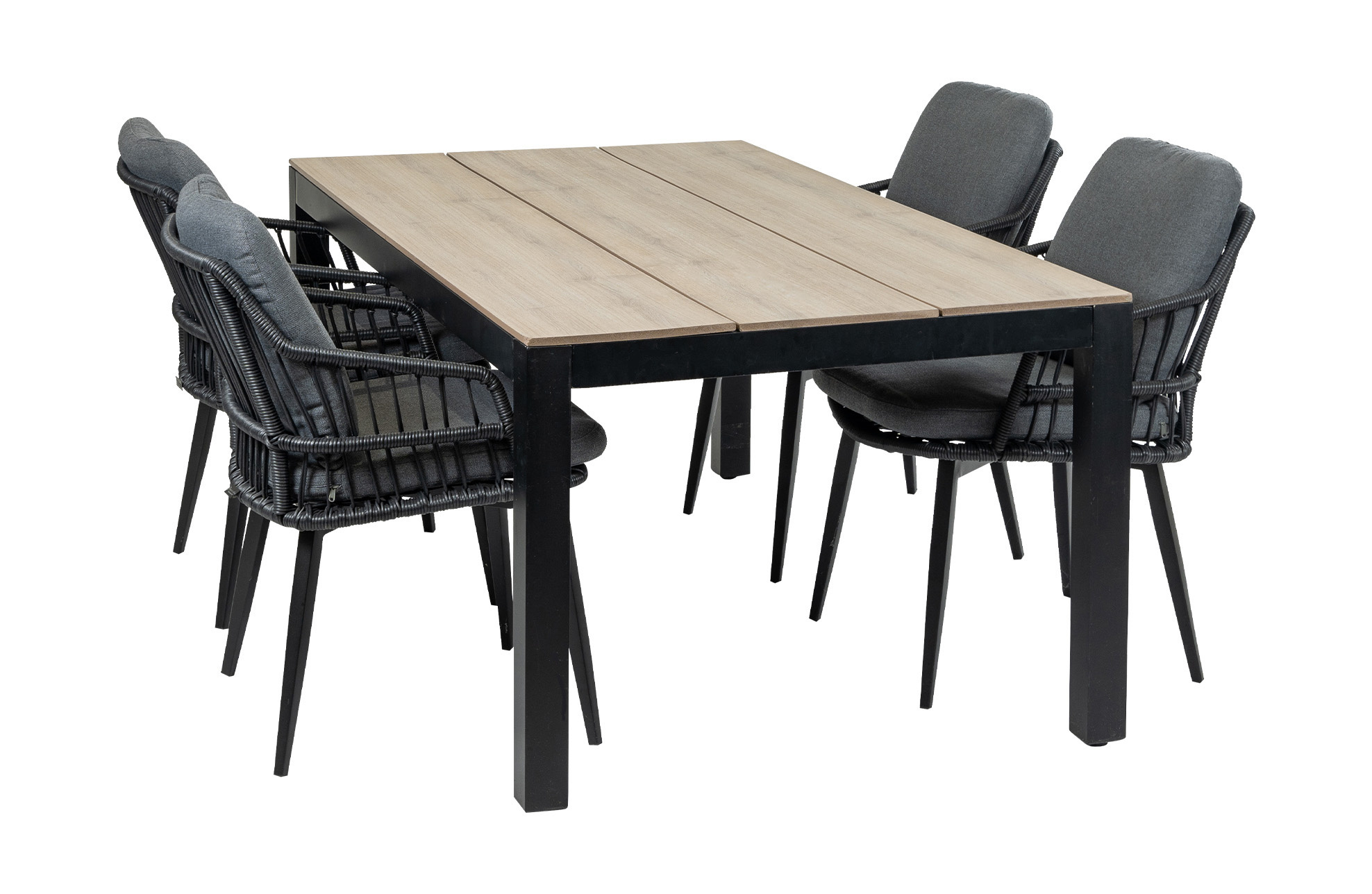 4 Seizoenen Tuinmeubelen 5-delige tuinset | 4 Isabel tuinstoelen (Black) | 180cm Cyprus tuintafel (Wood)
