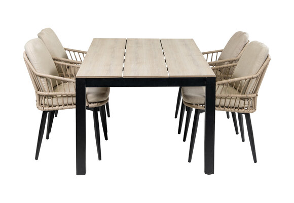 5-delige tuinset | 4 Isabel stoelen (Sand) | 180cm Cyprus tuintafel (Wood)