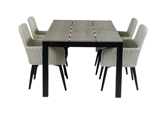 5-delige tuinset | 4 Pisa stoelen (White) | 180cm Cyprus tuintafel (Grey)