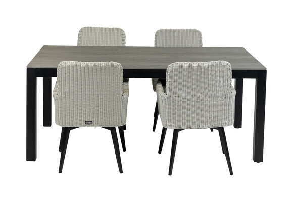 5-delige tuinset | 4 Pisa stoelen (White) | 180cm Cyprus tuintafel (Grey)