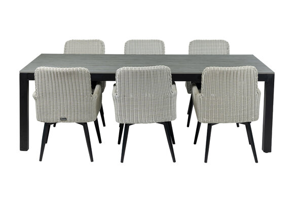 7-delige tuinset | 6 Pisa stoelen (White) | 225cm Cyprus tuintafel (Grey)