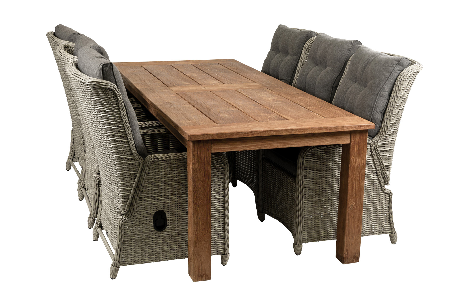 4 Seizoenen Tuinmeubelen 7-delige tuinset | 6 Dublin verstelbare stoelen (MG) | 240cm Ayra tuintafel (Teak)