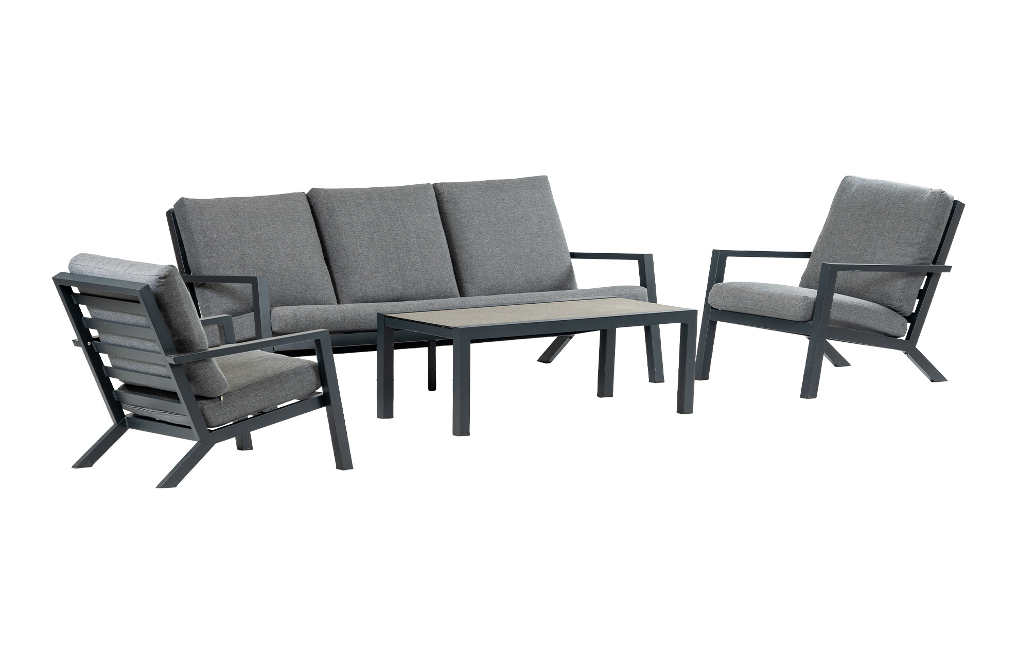 4 Seizoenen Tuinmeubelen Stoel-bank Loungeset Bezano | met 3-persoonsbank | Matt Black/Grey | Aluminium