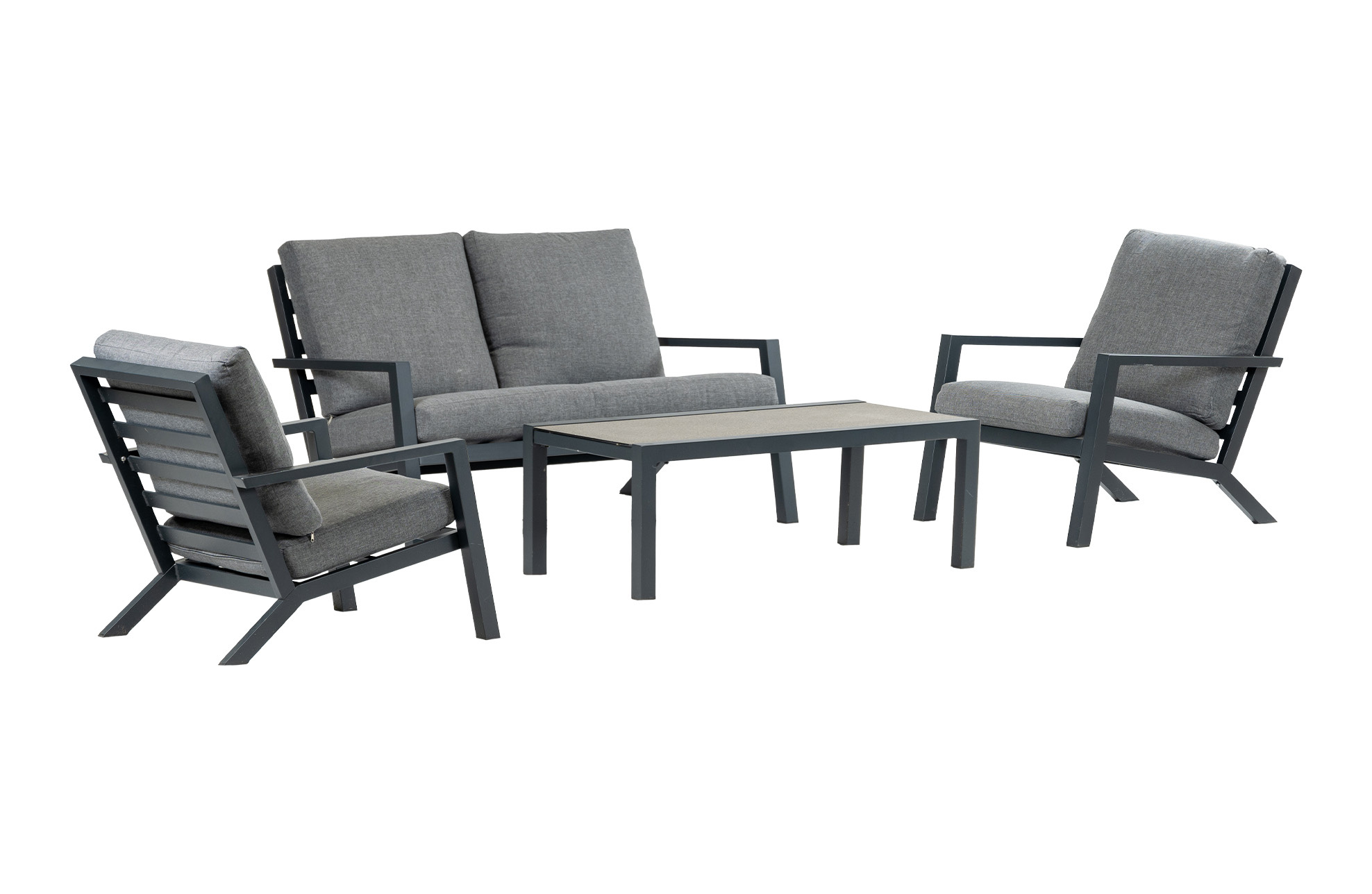 4 Seizoenen Tuinmeubelen Stoel-bank Loungeset Bezano | met 2-persoonsbank | Matt Black/Grey |  Aluminium