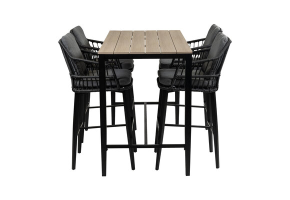 5-delige barset | 4 Isabel barstoelen Black | Cyprus bartafel 150x75cm Wood