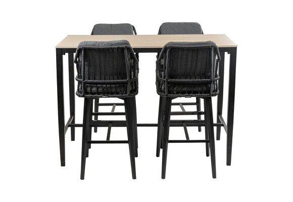 5-delige barset | 4 Isabel barstoelen Black | Cyprus bartafel 150x75cm Wood