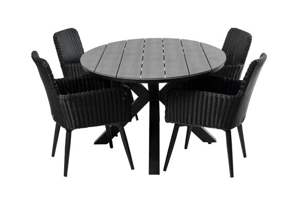 5-delige tuinset | 4 Pisa tuinstoelen (Black) | 180cm ovale Cyprus tuintafel (Grey)