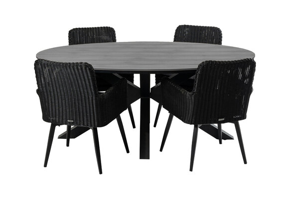 5-delige tuinset | 4 Pisa tuinstoelen (Black) | 180cm ovale Cyprus tuintafel (Grey)