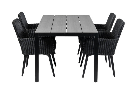 5-delige tuinset | 4 Pisa stoelen (Black) | 160cm Cyprus tuintafel (Grey)
