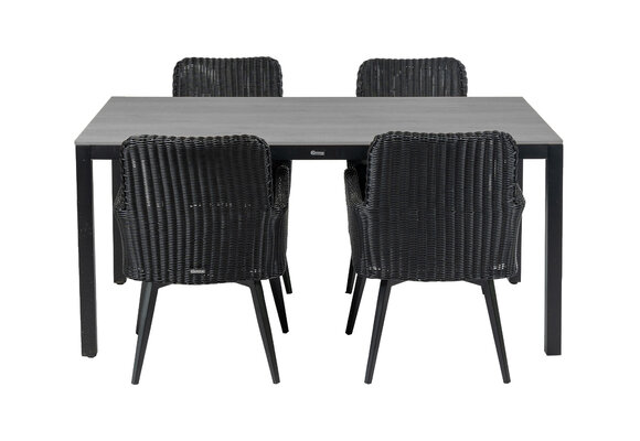 5-delige tuinset | 4 Pisa stoelen (Black) | 160cm Cyprus tuintafel (Grey)