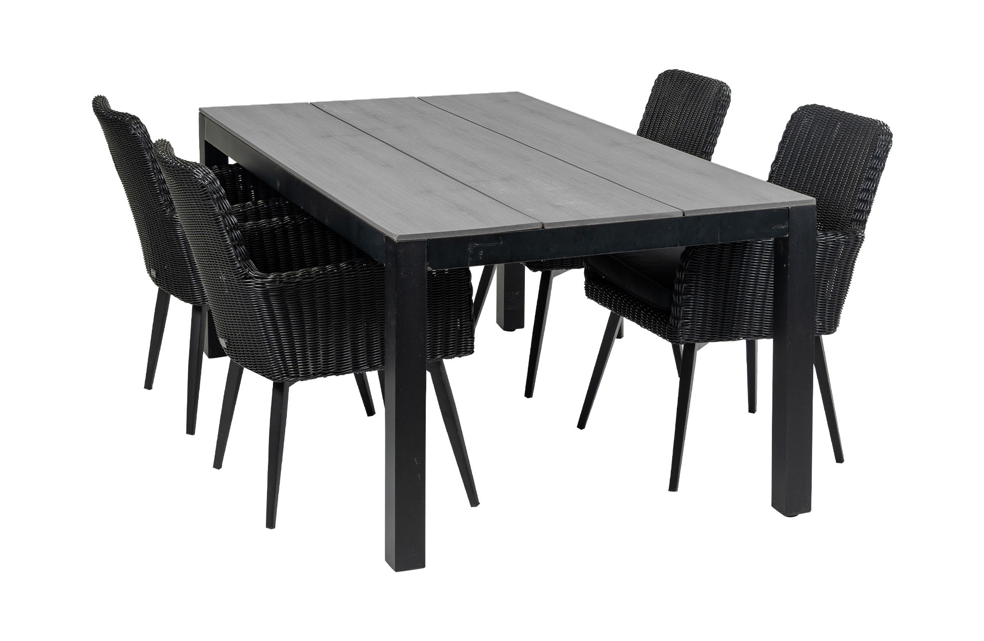 4 Seizoenen Tuinmeubelen 5-delige tuinset | 4 Pisa stoelen (Black) | 180cm Cyprus tuintafel (Grey)