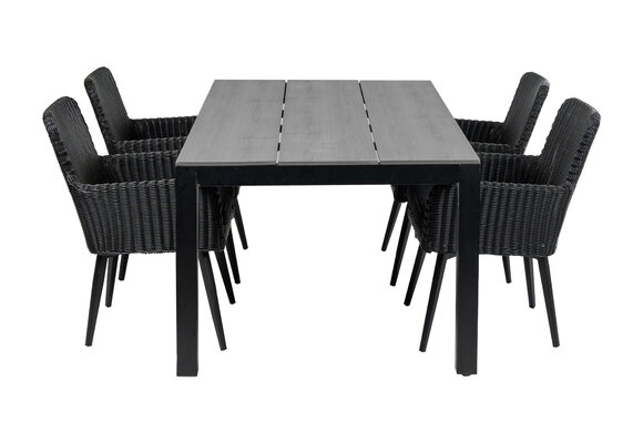 5-delige tuinset | 4 Pisa stoelen (Black) | 180cm Cyprus tuintafel (Grey)