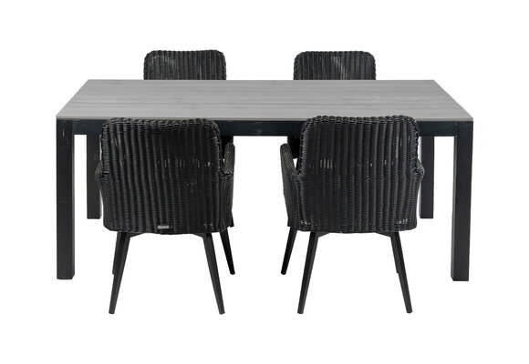5-delige tuinset | 4 Pisa stoelen (Black) | 180cm Cyprus tuintafel (Grey)