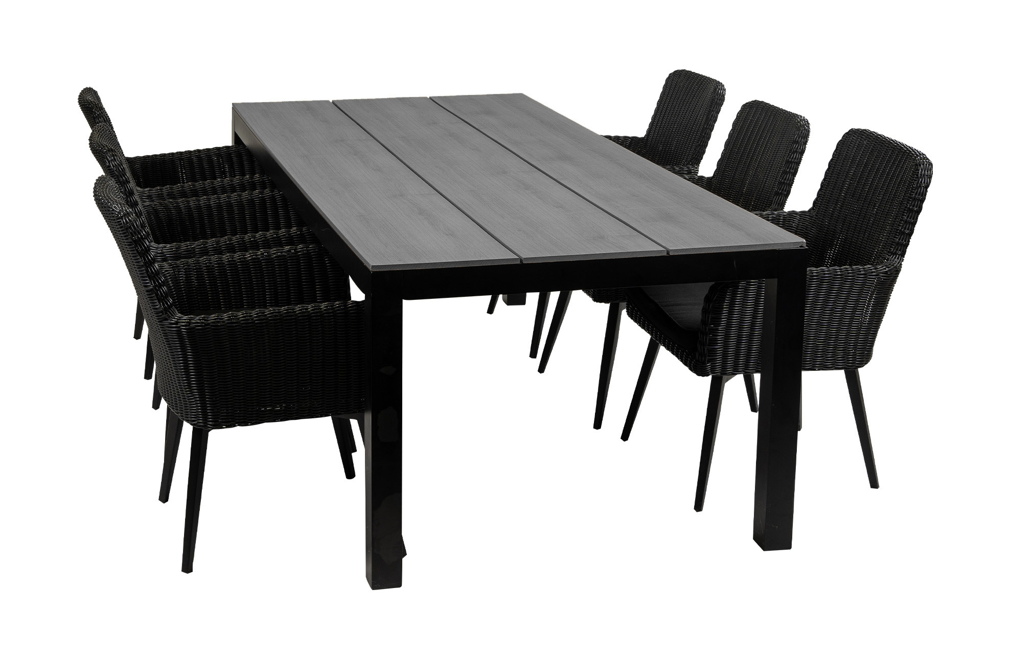 4 Seizoenen Tuinmeubelen 7-delige tuinset | 6 Pisa stoelen (Black) | 225cm Cyprus tuintafel (Grey)