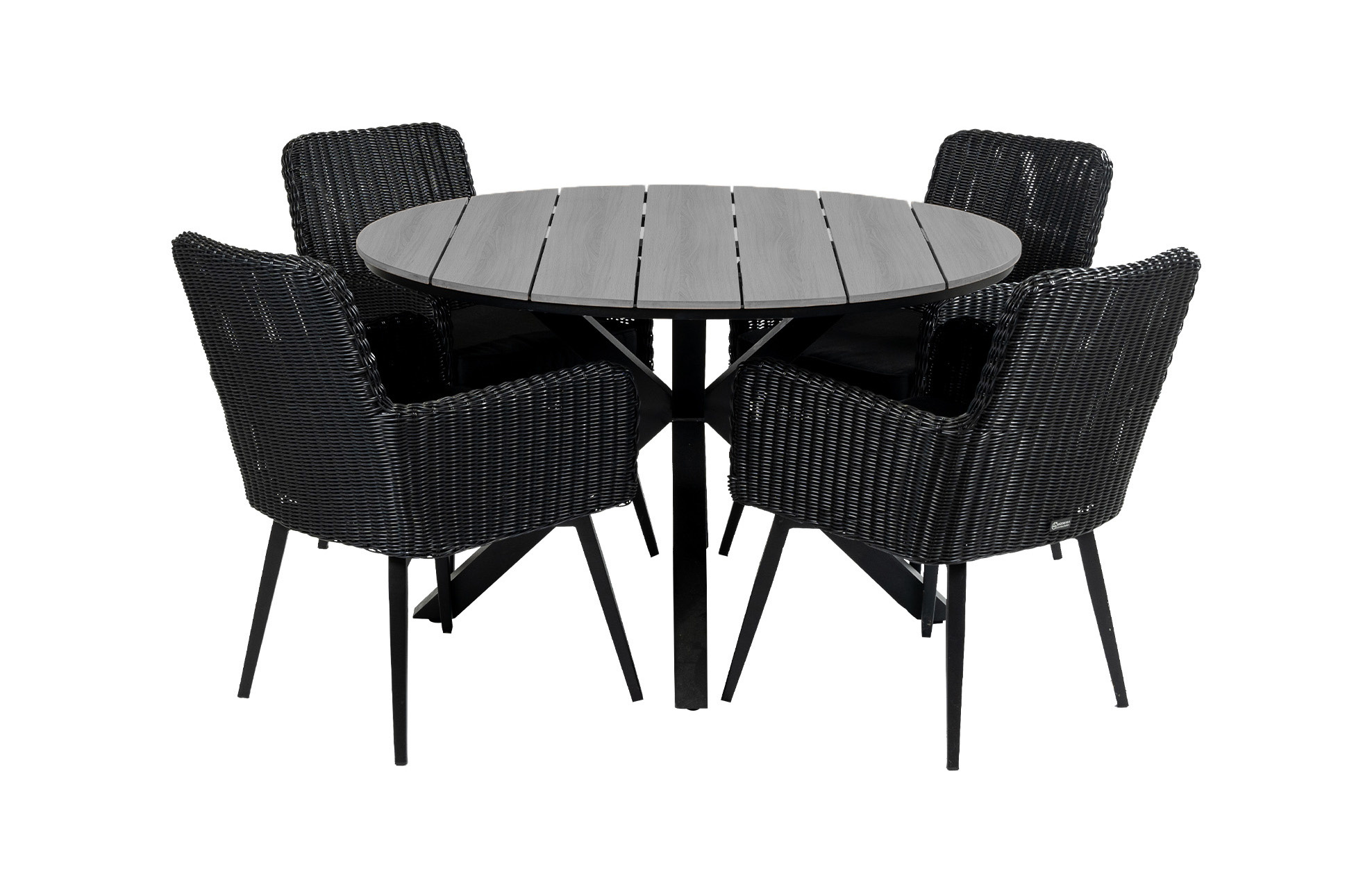 4 Seizoenen Tuinmeubelen 5-delige ronde tuinset | 4 Pisa tuinstoelen (Black) | ⌀120cm Cyprus tuintafel (Grey)