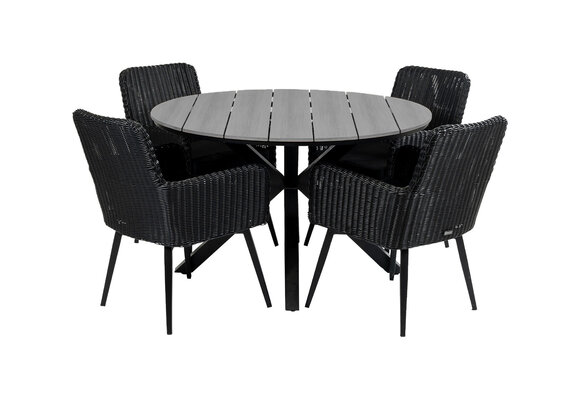 5-delige ronde tuinset | 4 Pisa tuinstoelen (Black) | ⌀120cm Cyprus tuintafel (Grey)
