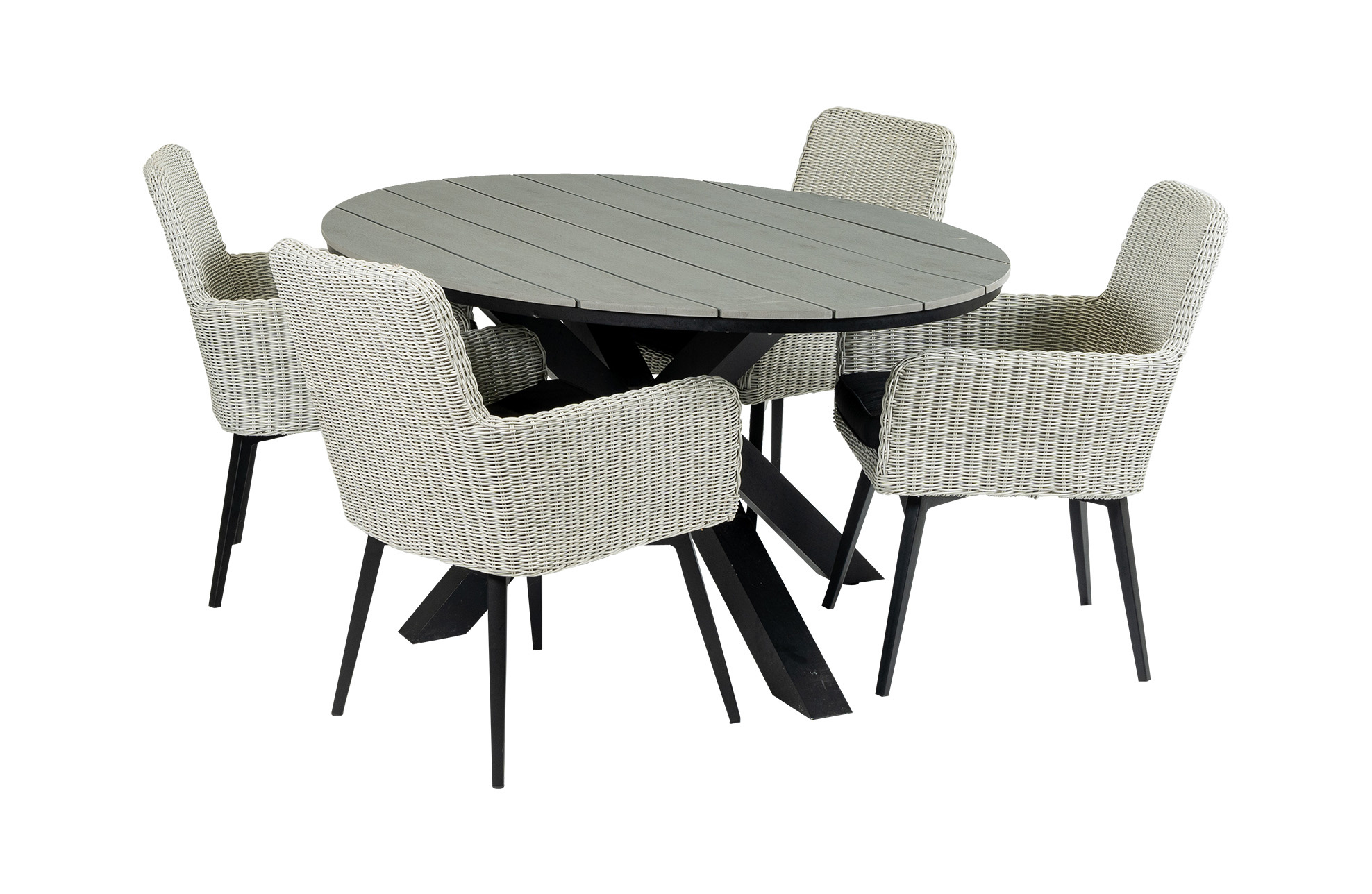 4 Seizoenen Tuinmeubelen 5-delige tuinset | 4 Pisa tuinstoelen (White) | 180cm ovale Cyprus tuintafel (Grey)