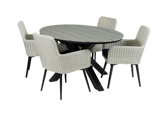 5-delige tuinset | 4 Pisa tuinstoelen (White) | 180cm ovale Cyprus tuintafel (Grey)