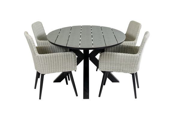 5-delige tuinset | 4 Pisa tuinstoelen (White) | 180cm ovale Cyprus tuintafel (Grey)
