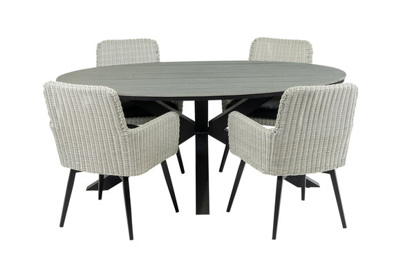5-delige tuinset | 4 Pisa tuinstoelen (White) | 180cm ovale Cyprus tuintafel (Grey)