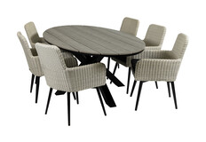 7-delige tuinset | 6 Pisa tuinstoelen | 220cm ovale Cyprus tuintafel