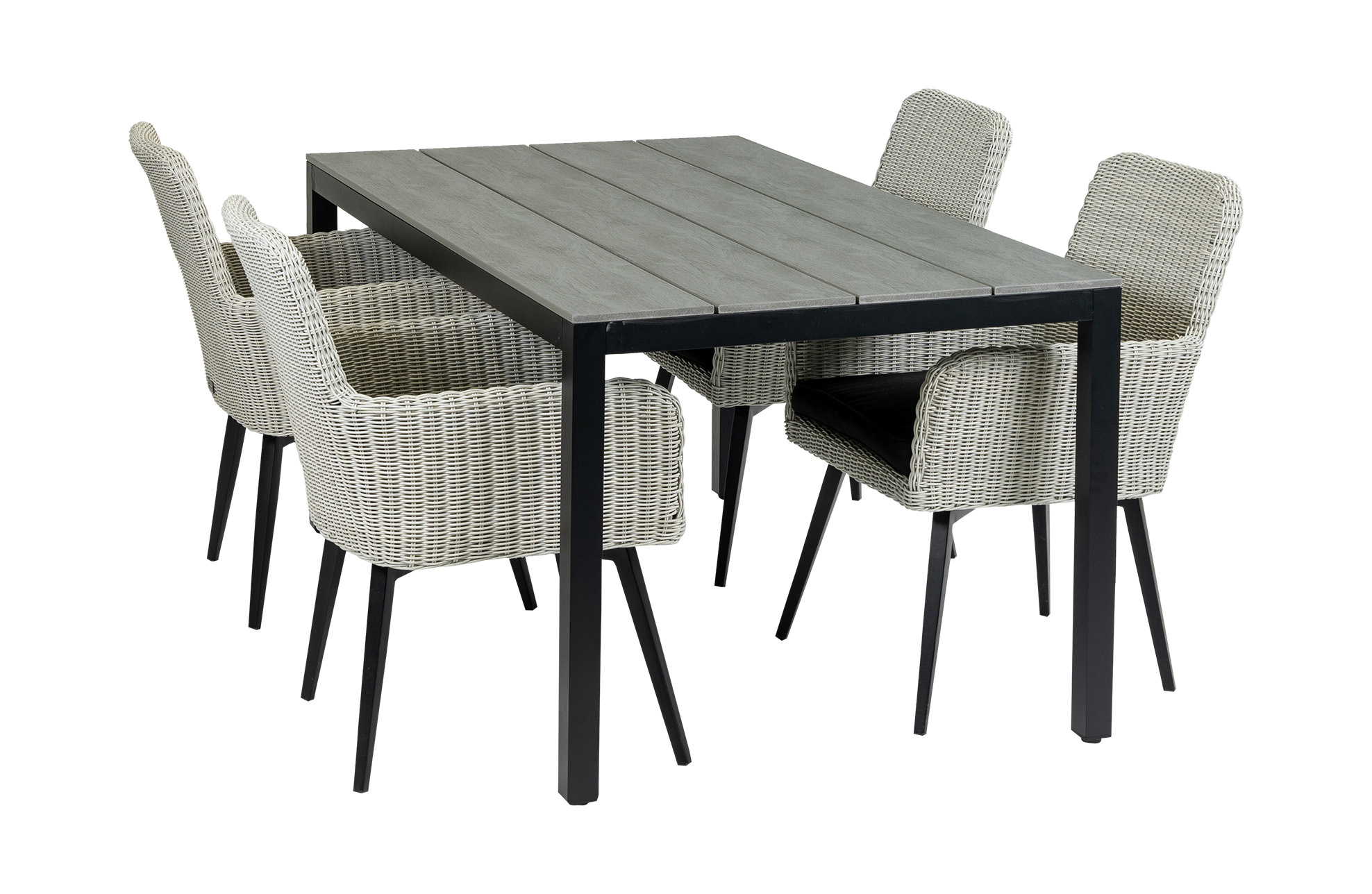4 Seizoenen Tuinmeubelen 5-delige tuinset | 4 Pisa stoelen (White) | 160cm Cyprus tuintafel (Grey)