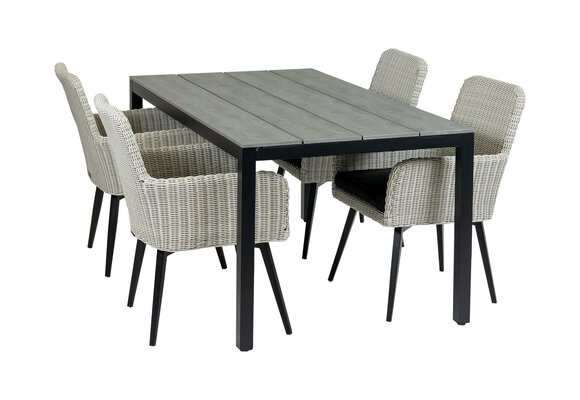 5-delige tuinset | 4 Pisa stoelen (White) | 160cm Cyprus tuintafel (Grey)