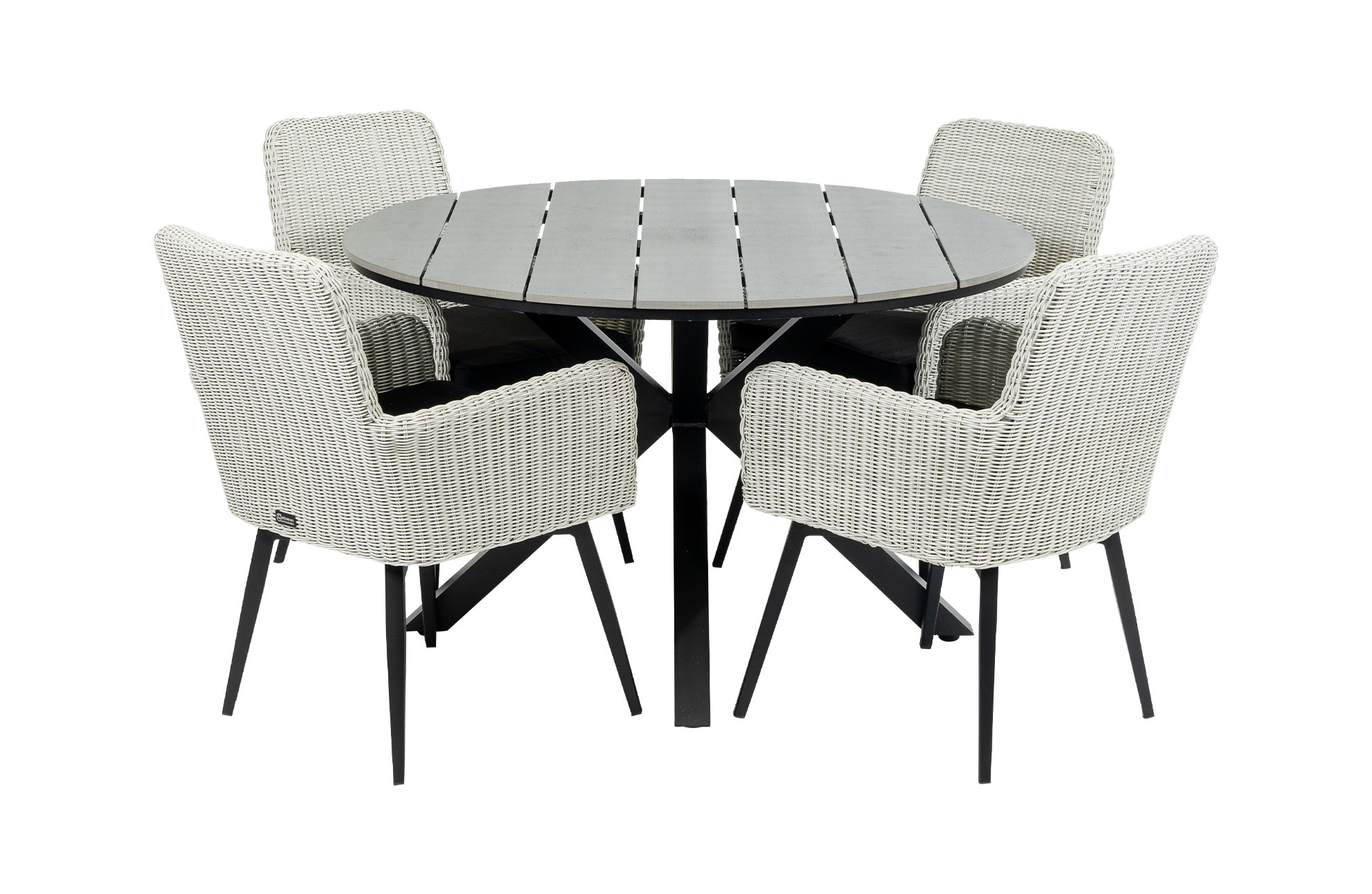 4 Seizoenen Tuinmeubelen 5-Delige ronde tuinset | 4 Pisa tuinstoelen (White) | ⌀120cm Cyprus tuintafel (Grey)