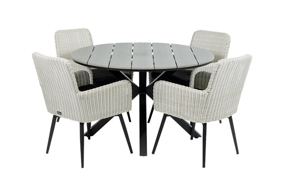 5-Delige ronde tuinset | 4 Pisa tuinstoelen (White) | ⌀120cm Cyprus tuintafel (Grey)