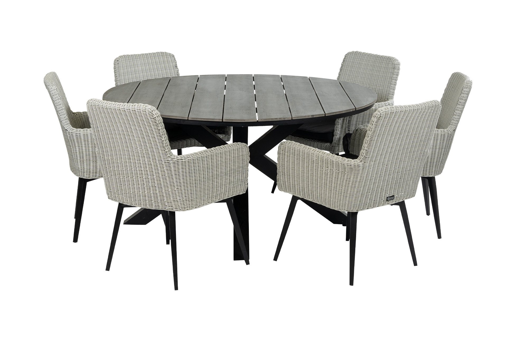 4 Seizoenen Tuinmeubelen 7-delige ronde tuinset | 6 Pisa tuinstoelen (White) | ⌀150cm Cyprus tuintafel (Grey)