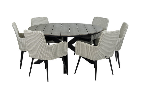 7-delige ronde tuinset | 6 Pisa tuinstoelen (White) | ⌀150cm Cyprus tuintafel (Grey)
