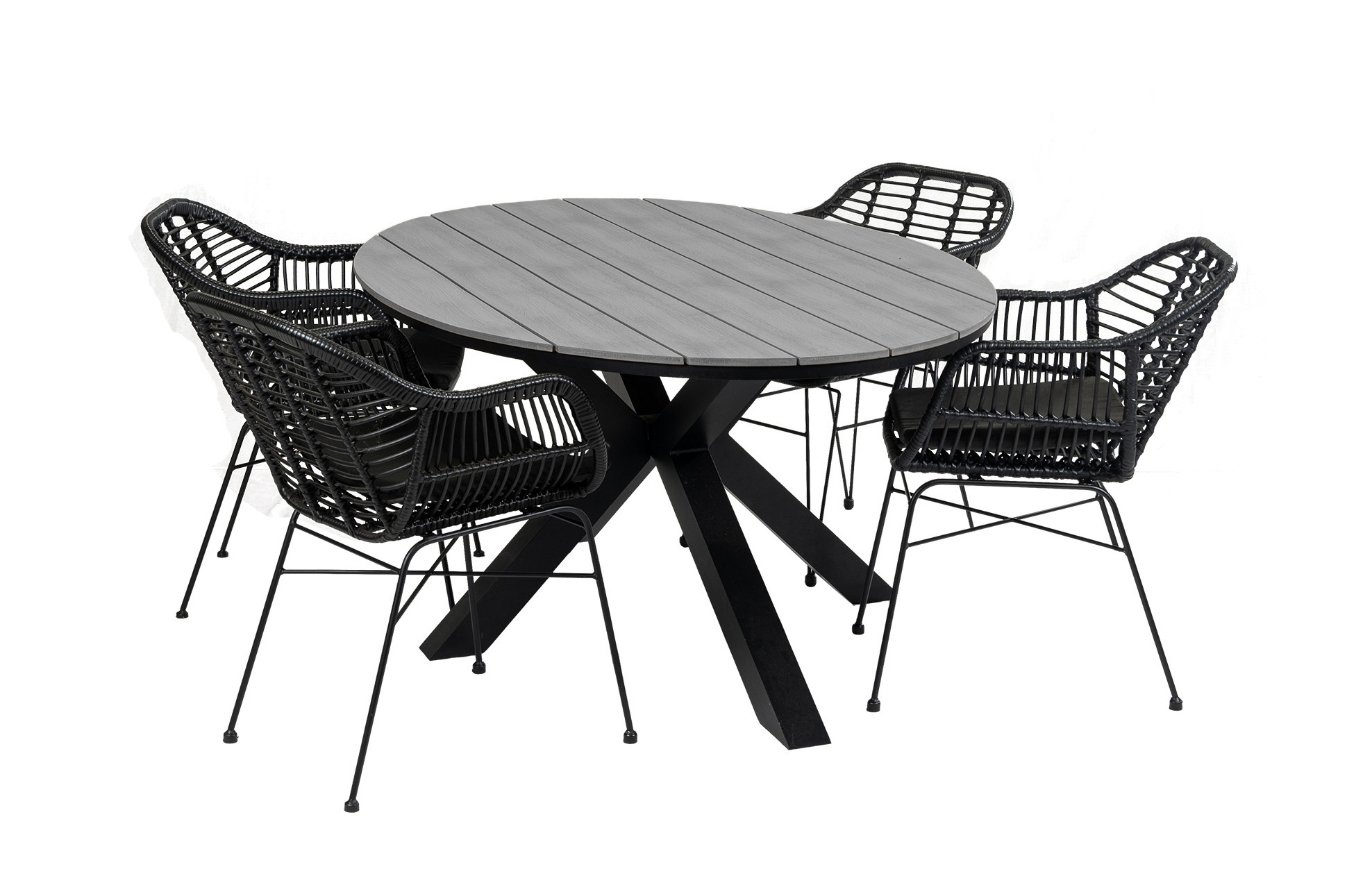 4 Seizoenen Tuinmeubelen 5-delige tuinset | 4 Oslo dining tuinstoelen (Black) | 180cm ovale Cyprus tuintafel (Grey)