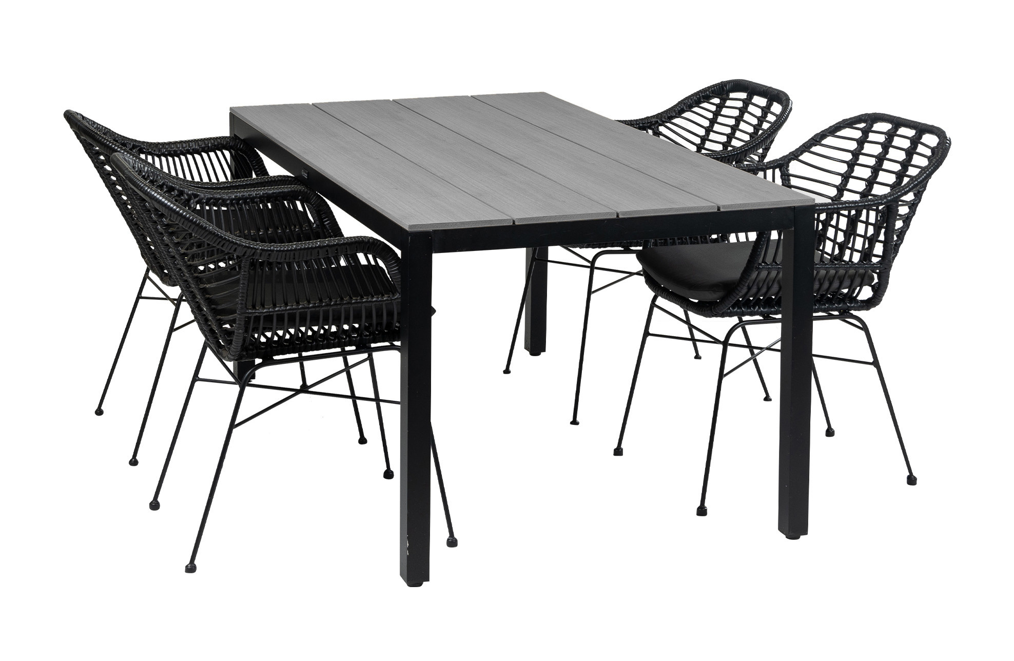 4 Seizoenen Tuinmeubelen 5-delige tuinset | 4 Oslo dining tuinstoelen (Black) | 160cm Cyprus tuintafel (Grey)