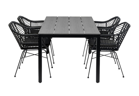 5-delige tuinset | 4 Oslo dining tuinstoelen (Black) | 160cm Cyprus tuintafel (Grey)