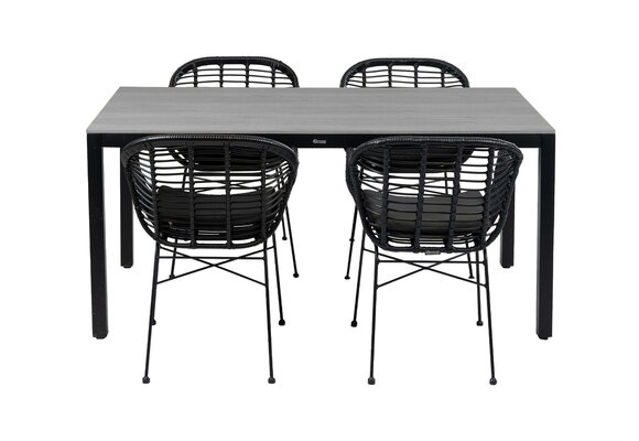 5-delige tuinset | 4 Oslo dining tuinstoelen (Black) | 160cm Cyprus tuintafel (Grey)