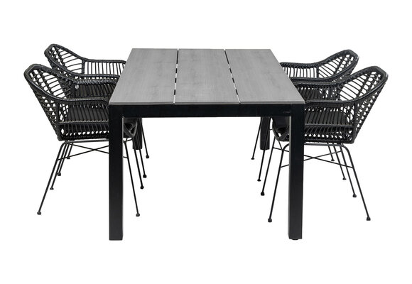 5-delige tuinset | 4 Oslo dining tuinstoelen (Black) | 180cm Cyprus tuintafel (Grey)