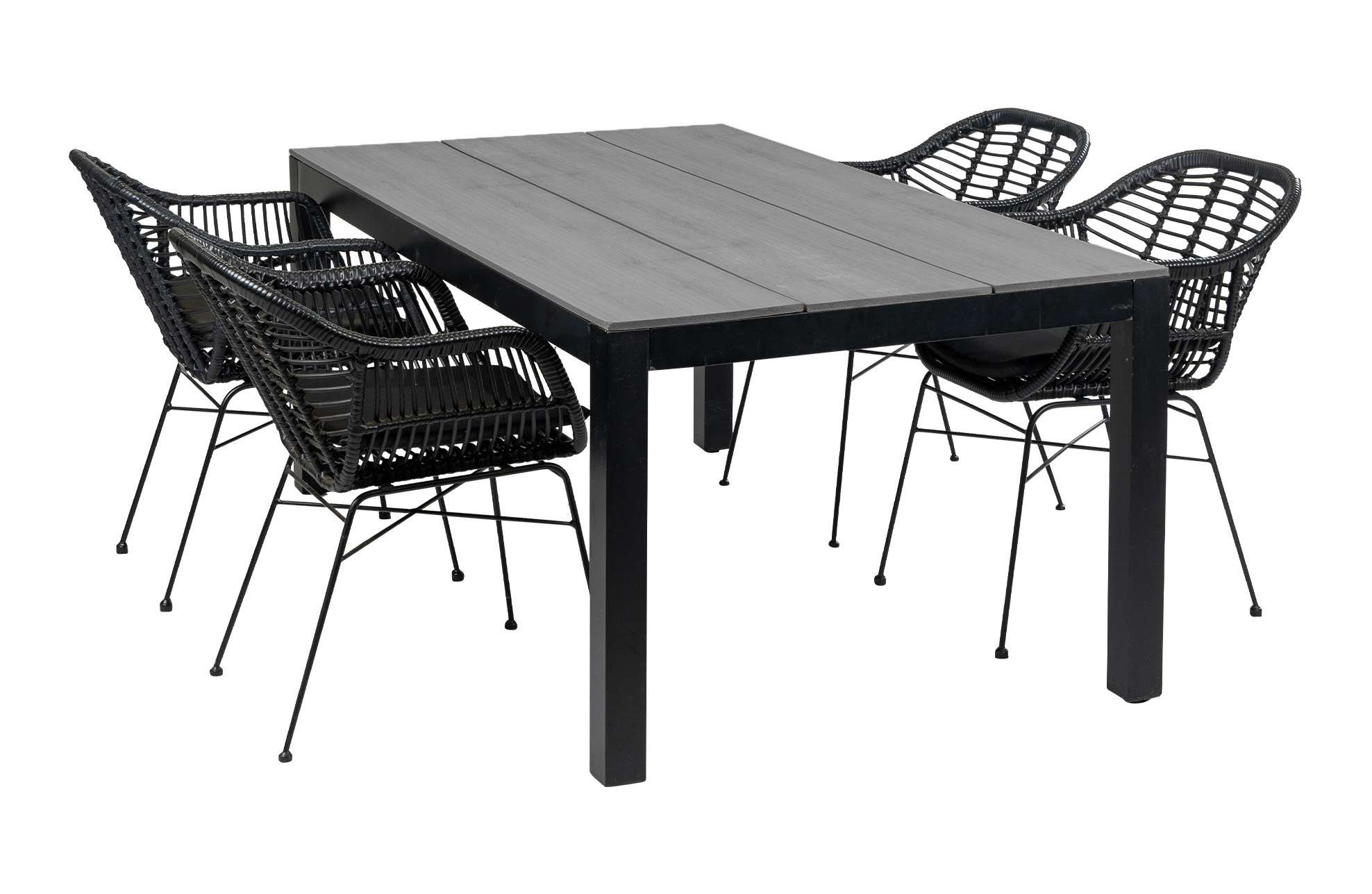4 Seizoenen Tuinmeubelen 5-delige tuinset | 4 Oslo dining tuinstoelen (Black) | 180cm Cyprus tuintafel (Grey)