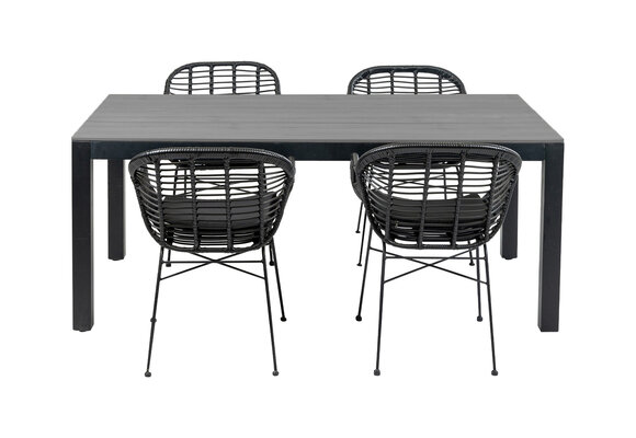 5-delige tuinset | 4 Oslo dining tuinstoelen (Black) | 180cm Cyprus tuintafel (Grey)