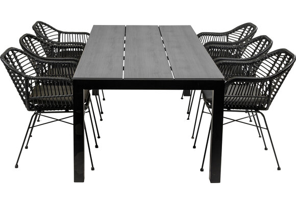 7-delige tuinset | 6 Oslo dining tuinstoelen (Black) | 225cm Cyprus tuintafel (Grey)