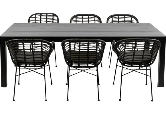 7-delige tuinset | 6 Oslo dining tuinstoelen (Black) | 225cm Cyprus tuintafel (Grey)