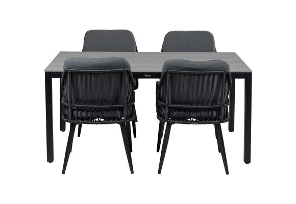5-delige tuinset | 4 Isabel tuinstoelen (Black) | 160cm Cyprus tuintafel (Grey)
