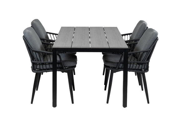5-delige tuinset | 4 Isabel tuinstoelen (Black) | 160cm Cyprus tuintafel (Grey)