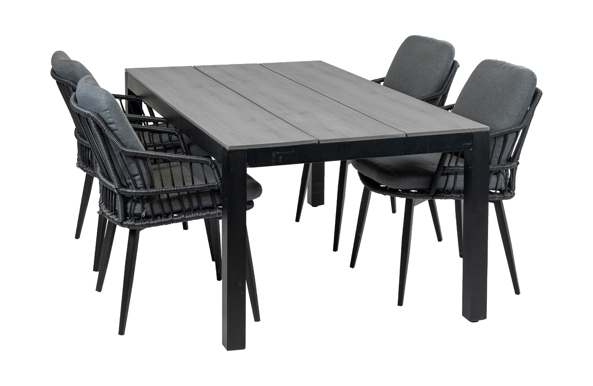 4 Seizoenen Tuinmeubelen 5-delige tuinset | 4 Isabel tuinstoelen (Black) | 180cm Cyprus tuintafel (Grey)