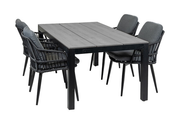 5-delige tuinset | 4 Isabel tuinstoelen (Black) | 180cm Cyprus tuintafel (Grey)
